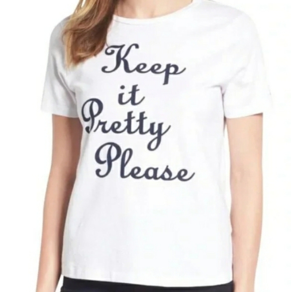 Draper James Keep it Pretty Please White Cotton Graphic Tee Size M - Picture 1 of 6